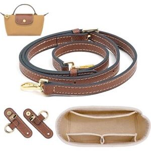 2 Kit Mini Bag Leather Shoulder Strap and Felt Purse Organizer Insert